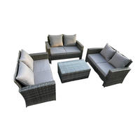 GARTENGARNITUR Polyrattan Dunkelgrau 6-Sitzer - Dunkelgrau, Metall - Fimous