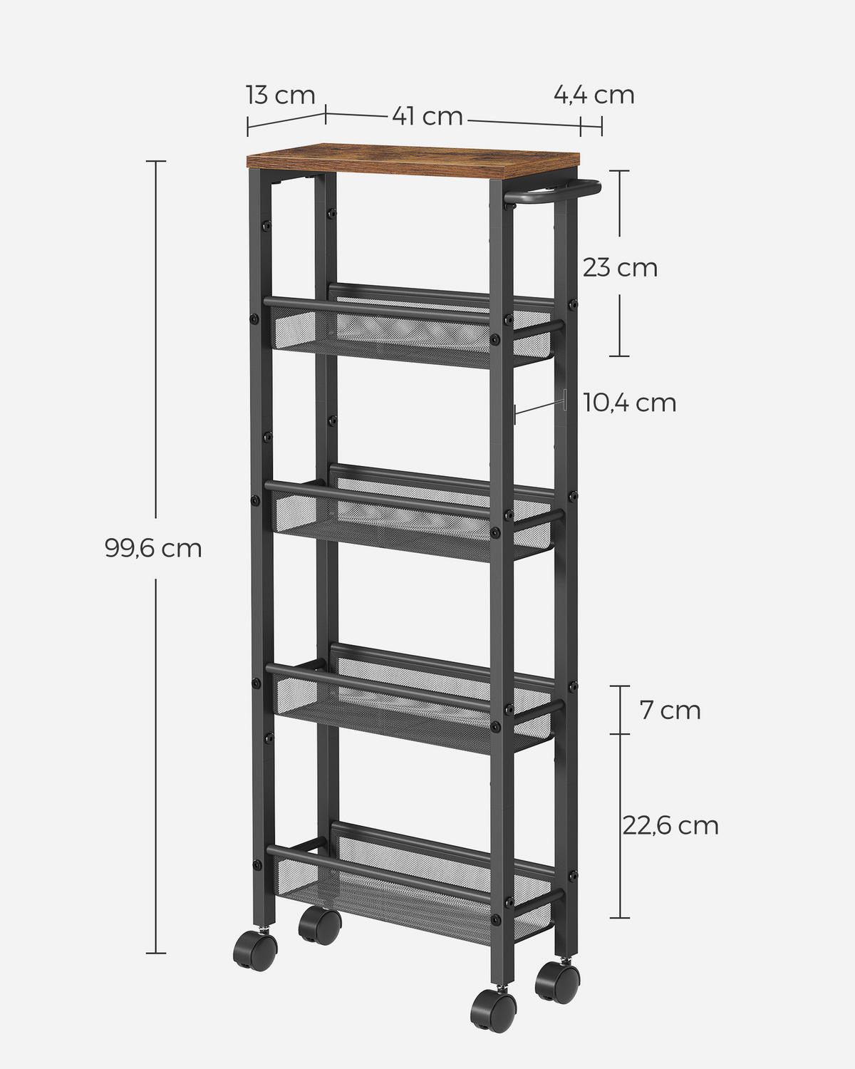 BEISTELLWAGEN Derek - Braun, Holzwerkstoff (13/100/46cm) - VASAGLE