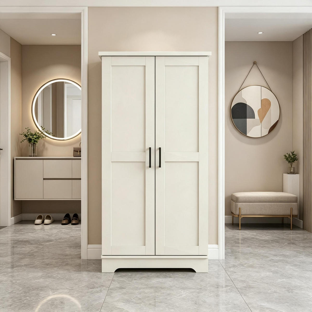 HIGHBOARD DE-38819 60/40/120 cm 5-stufiger Schrank und Türregale Creme/Rustikalbraun - Creme, Holzwerkstoff (60/120/40cm) - ComfortXL