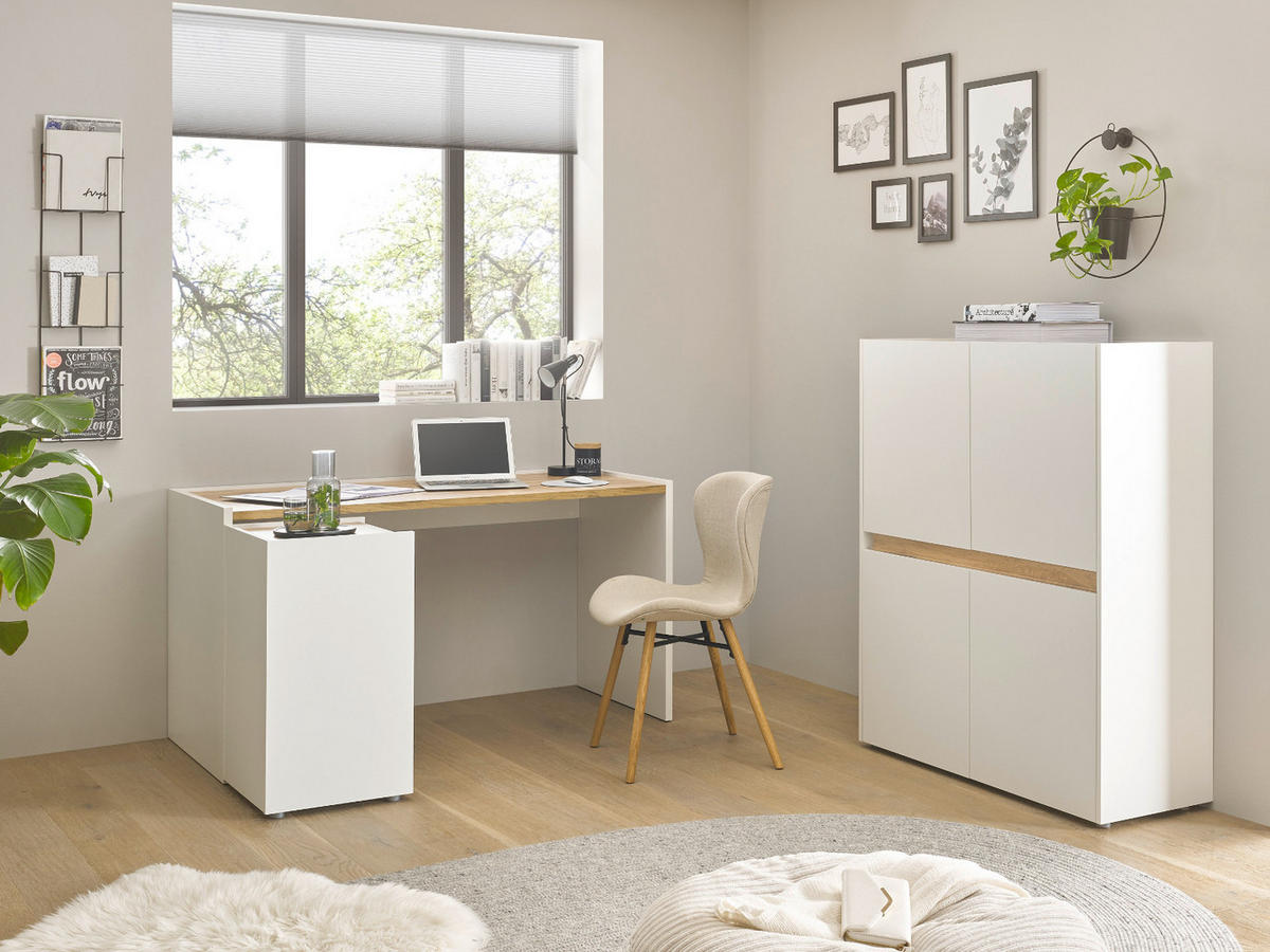 AKTENSCHRANK Weiß matt, Eiche Wotan 100 x 122 cm, Highboard 4-türig mit viel Stauraum - Eichefarben/Silberfarben, Holzwerkstoff/Kunststoff (100/122/40cm) - Furn.Design