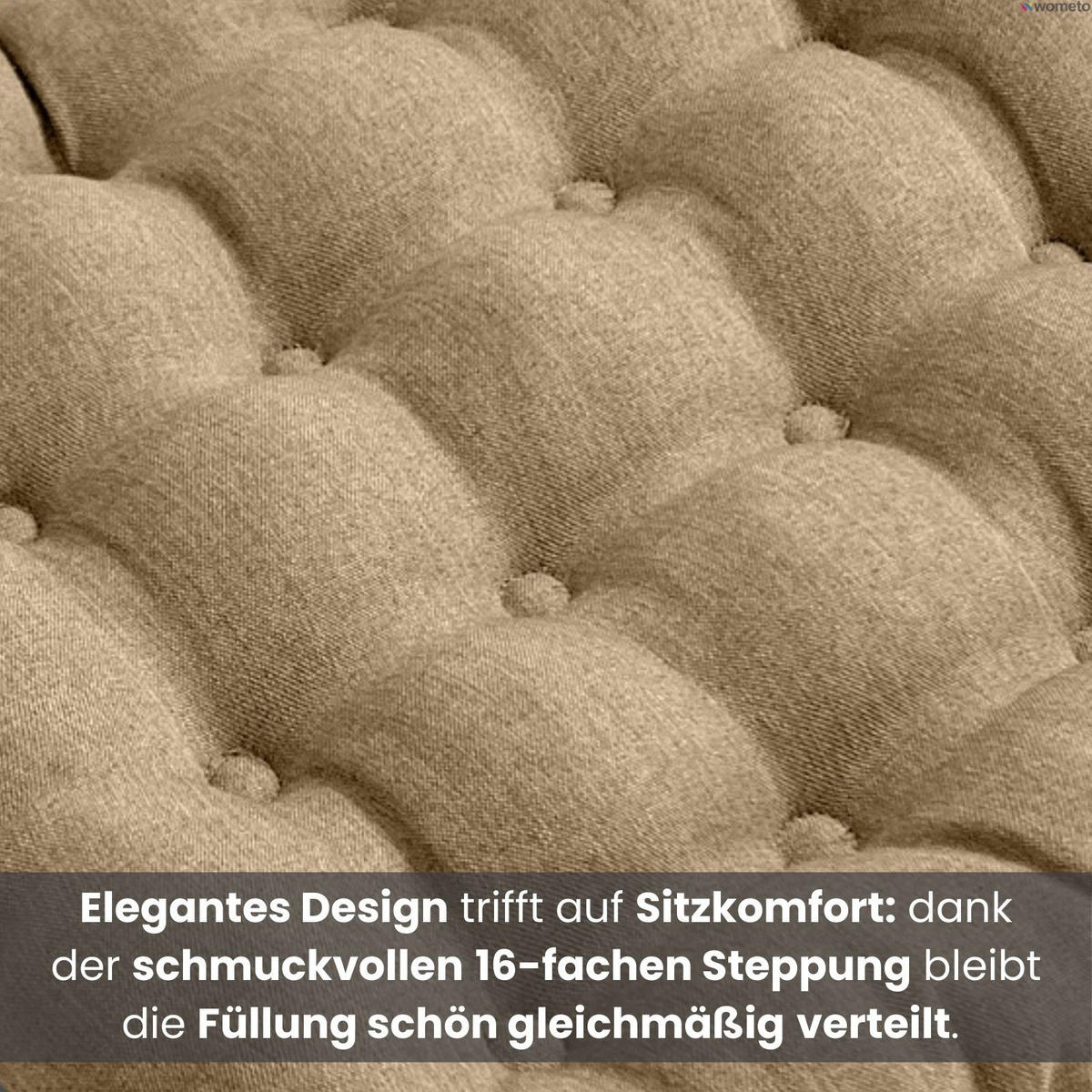 SITZKISSEN 2er Set 16-Punkt beige 40/40 cm mit Steppung und Halte-Bändern - Beige, Textil (40/40/4cm) - wometo