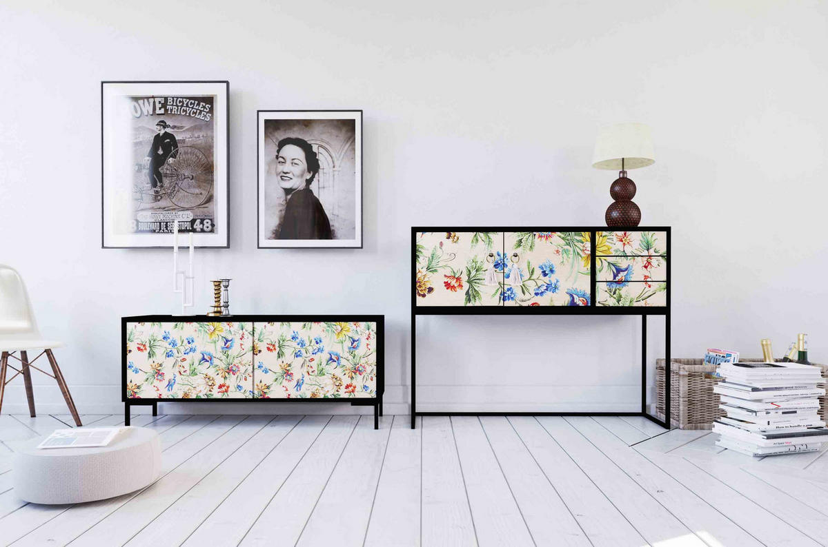 KONSOLE aus MDF mit 2 Türen und 3 Schubladen, florales Muster AMAZONIA - Multicolor, Holzwerkstoff (113/45/88cm) - RNT By Really Nice Things