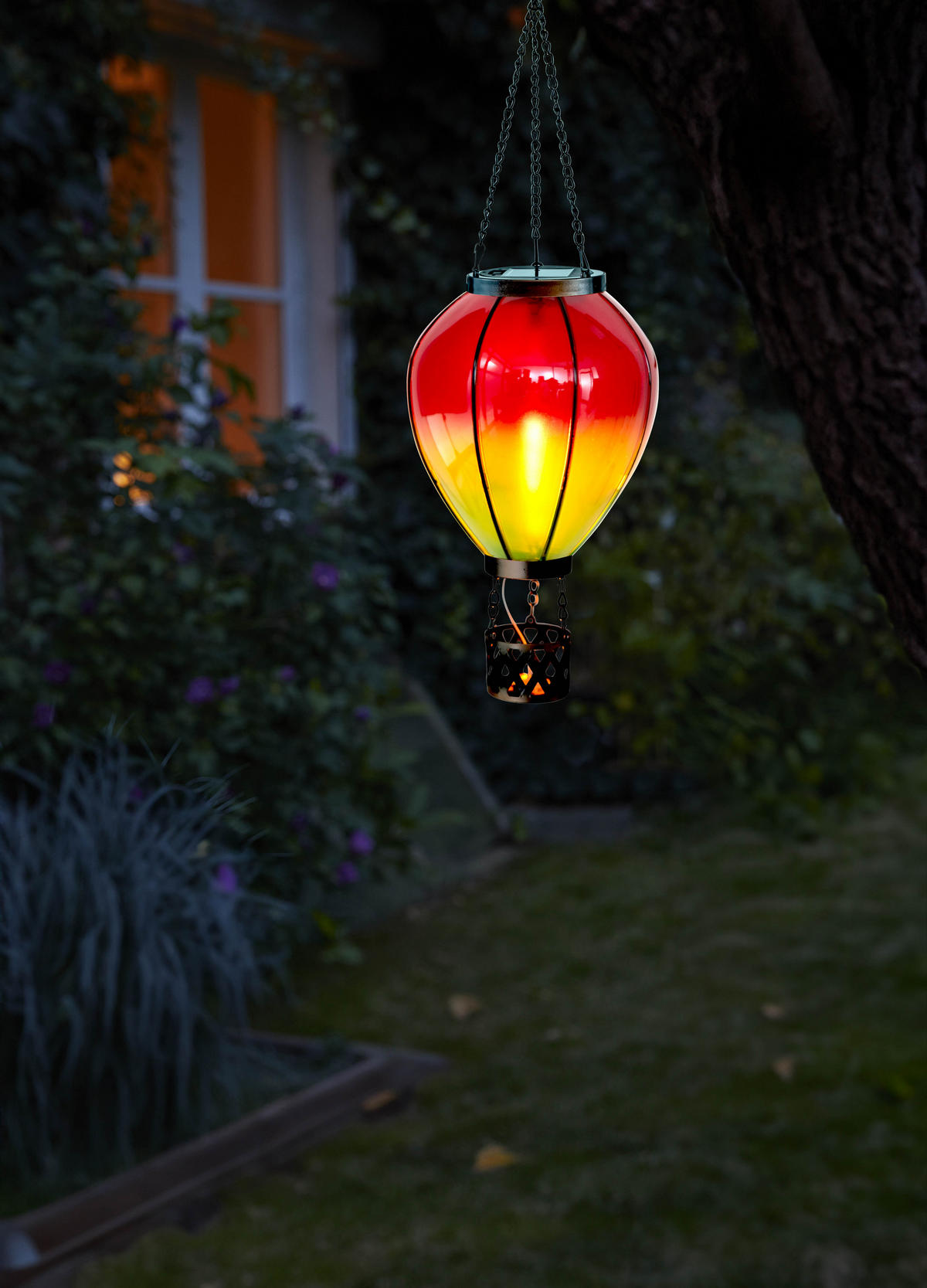 LED-SOLAR Laterne Heißluftballon Metall-Kunststoff Ø19x58cm Rot Grün XL - Multicolor, Kunststoff (19/19/58cm) - Northpoint