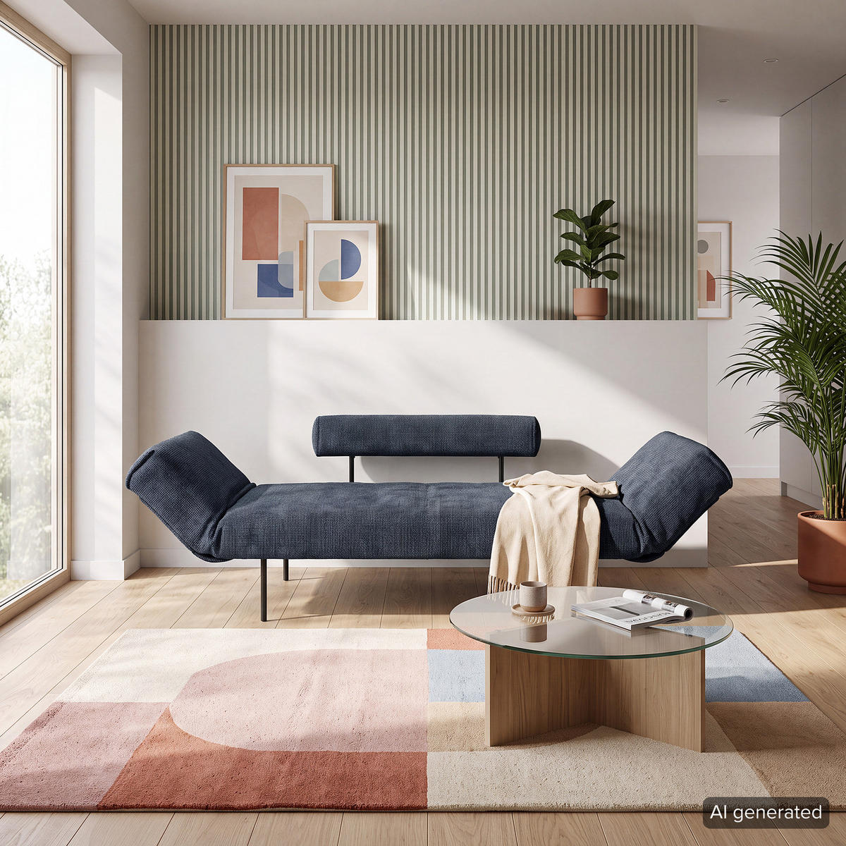 SCHLAFSOFA - Chenille - Blau/Schwarz, Textil/Metall (181/70/75cm) - home24