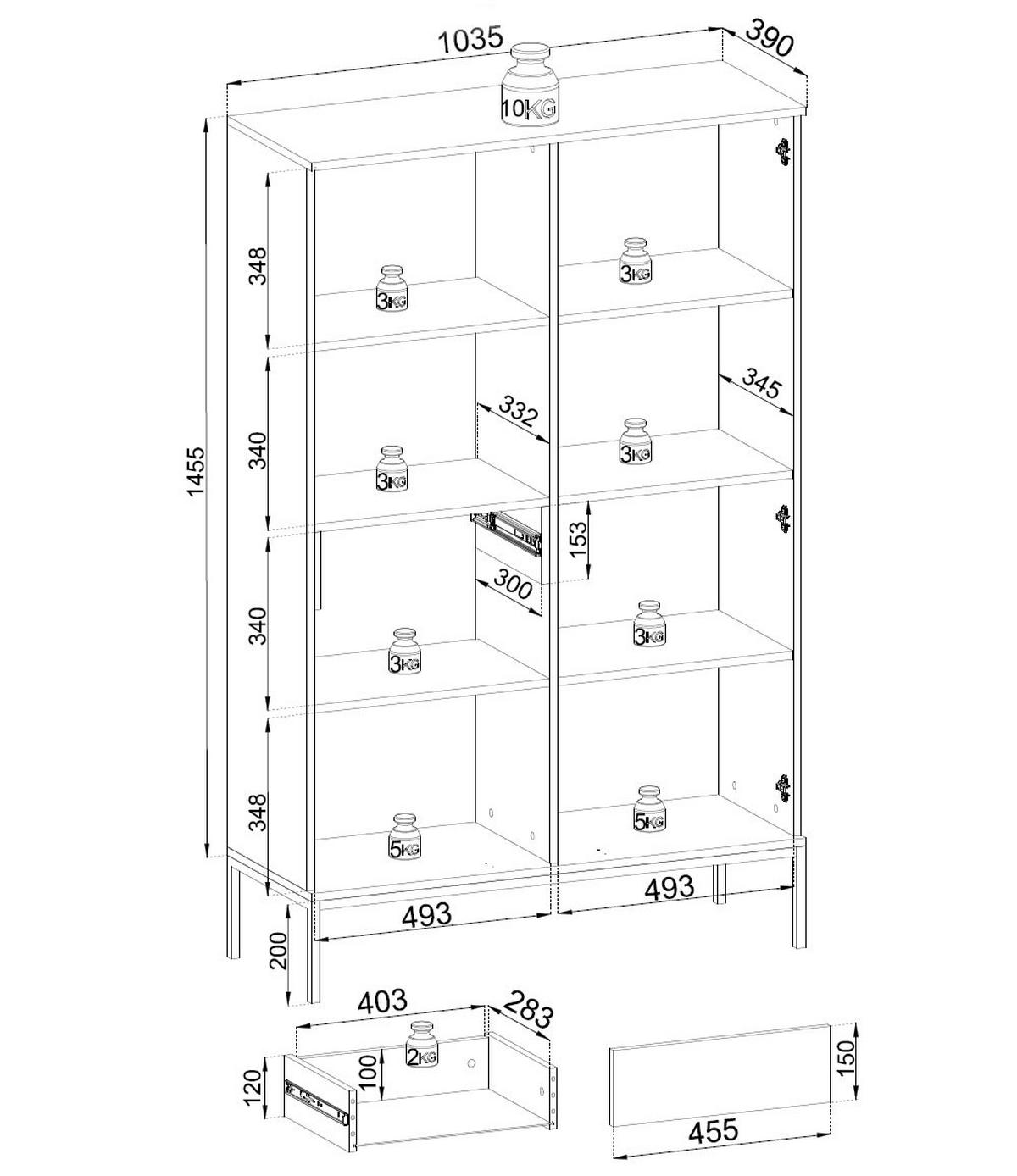 VITRINE Sento schwarz / Wotan Eiche 104 / 39 / 166 cm - Eiche Wotan/Schwarz, Holz/Holzwerkstoff (104/166/39cm) - Feldmann-Wohnen