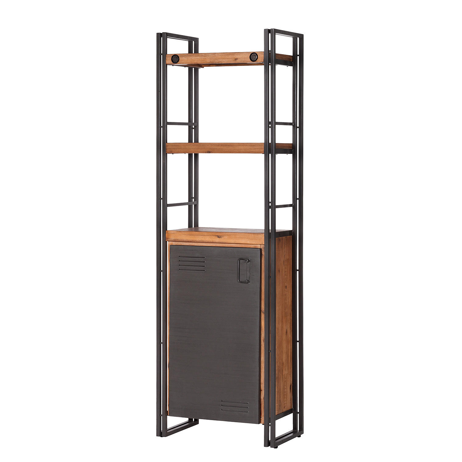 REGAL - 2 Fächer, 1 Tür, Akazie massiv / Metall - Akaziefarben, Holzwerkstoff (60/190/35cm) - home24