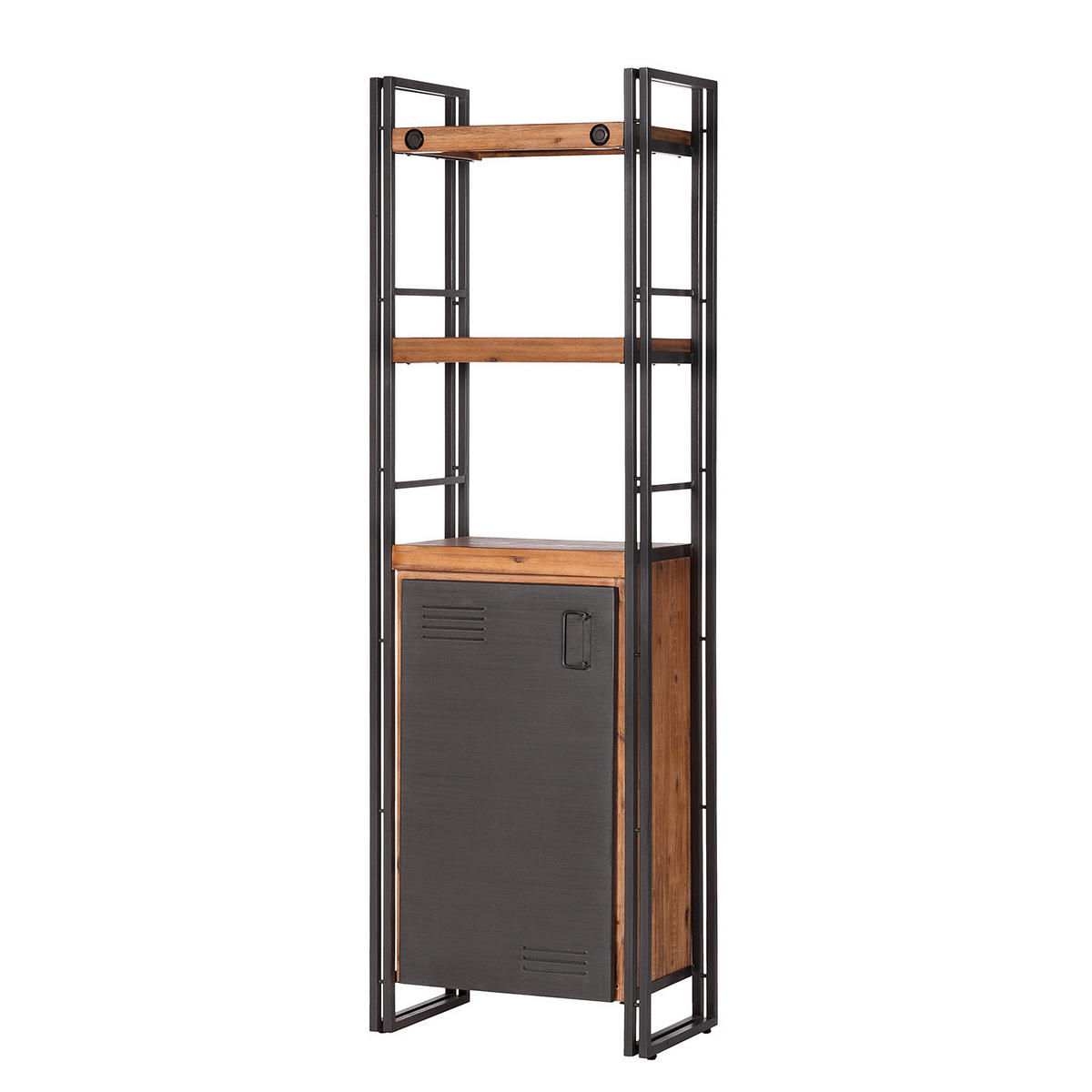 REGAL - 2 Fächer, 1 Tür, Akazie massiv / Metall - Akaziefarben, Holzwerkstoff (60/190/35cm) - home24