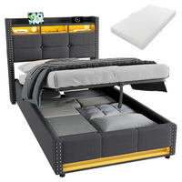 POLSTERBETT 90×200 mit Matratze und Bettkasten, LED und USB, Leinenbezug, in Grau - Grau, Holzwerkstoff/Textil (90/200cm) - STILVORA