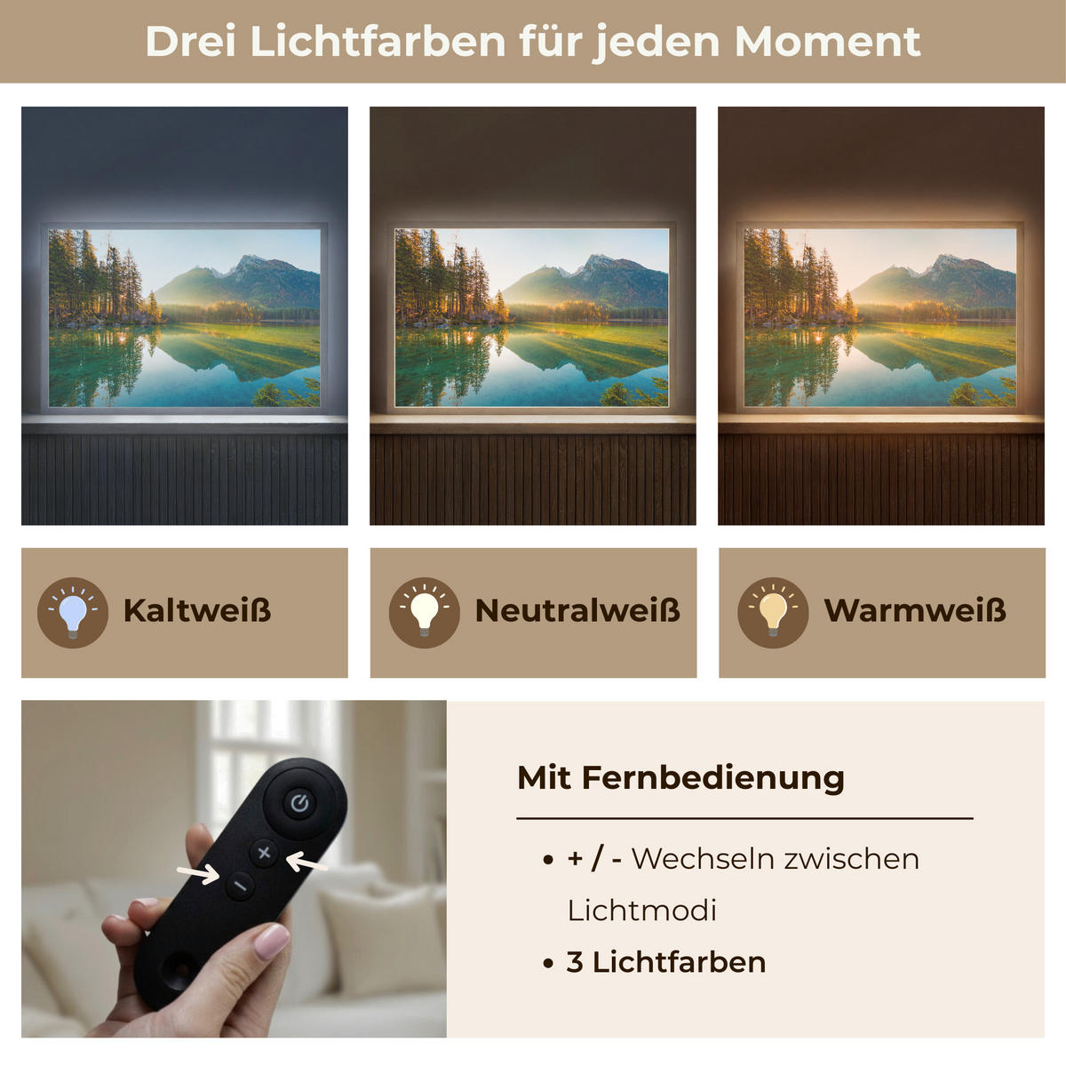 WANDLEUCHTE MIT AKKU See - Wald - Berge - Natur - Sonne - Landschaft 60x40 cm - Grün, Holzwerkstoff (60/40/8cm) - OnlyWow