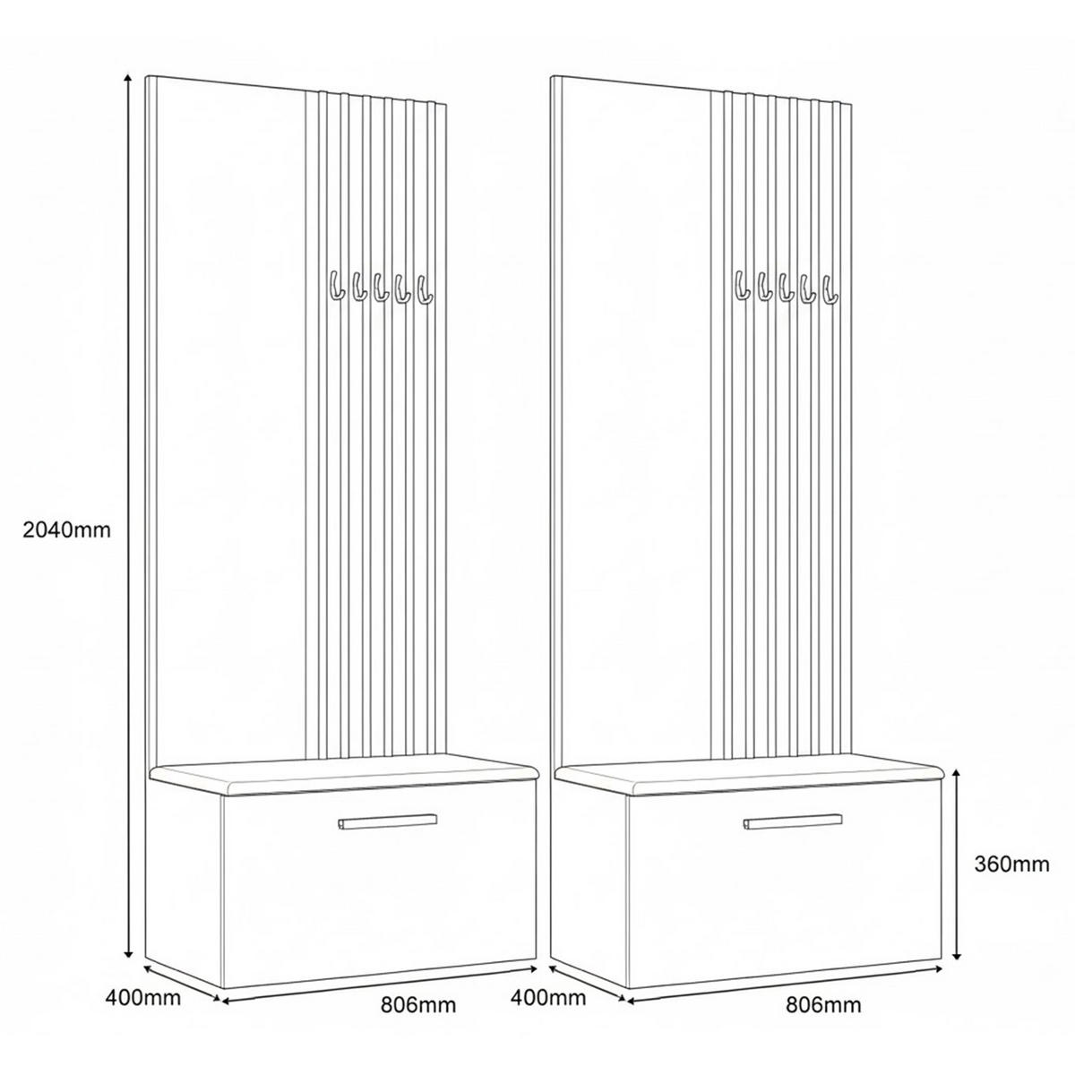 GARDEROBENSCHRANK MODULO 161,2/204/40 cm Modern Garderobe-Set Grau - Schwarz/Grau, Holzwerkstoff (161.2/204/40cm) - MASSENO