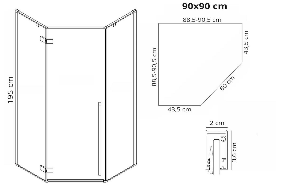 DUSCHKABINE Rea Diamond Black Mat 90x90 mit Duschwanne Diamond Schwarz - Schwarz, Glas (90/90/195cm) - REA