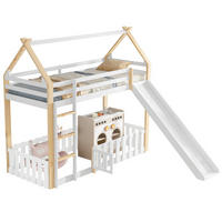 ETAGENBETT 90/200 cm in Weiß & Natur mit Rutsche, Leiter und Dachform - Weiß/Naturfarben, Holz/Holzwerkstoff (90/200cm) - WISHDOR