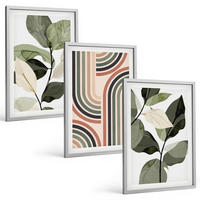 BILDER SET 3er Set - 40x60 cm Silberner Rahmen - Geometrische Pflanzenmotive - Silberfarben, Kunststoff (40/60cm) - TULUP