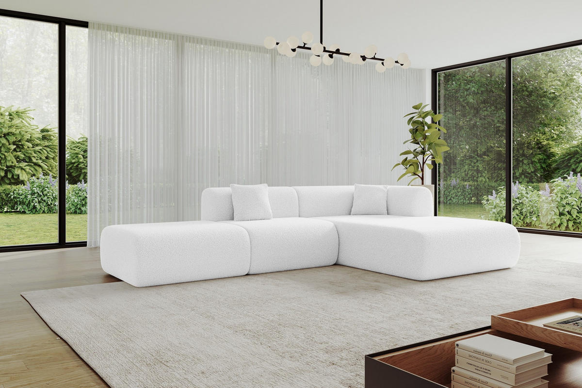 ECKSOFA Ottomane Rechts OVLY-L 289x176x71 Weiß Bouclé - Schwarz/Weiß, Holzwerkstoff/Kunststoff (289/176cm) - ALTDECOR
