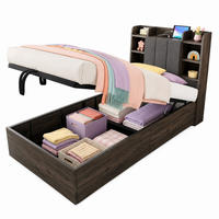 BETT 90/200 cm aus MDF mit USB-/Tape-C-Steckdose und Stauraum, Grau - Grau, Holzwerkstoff (90/200cm) - OKMYHOME
