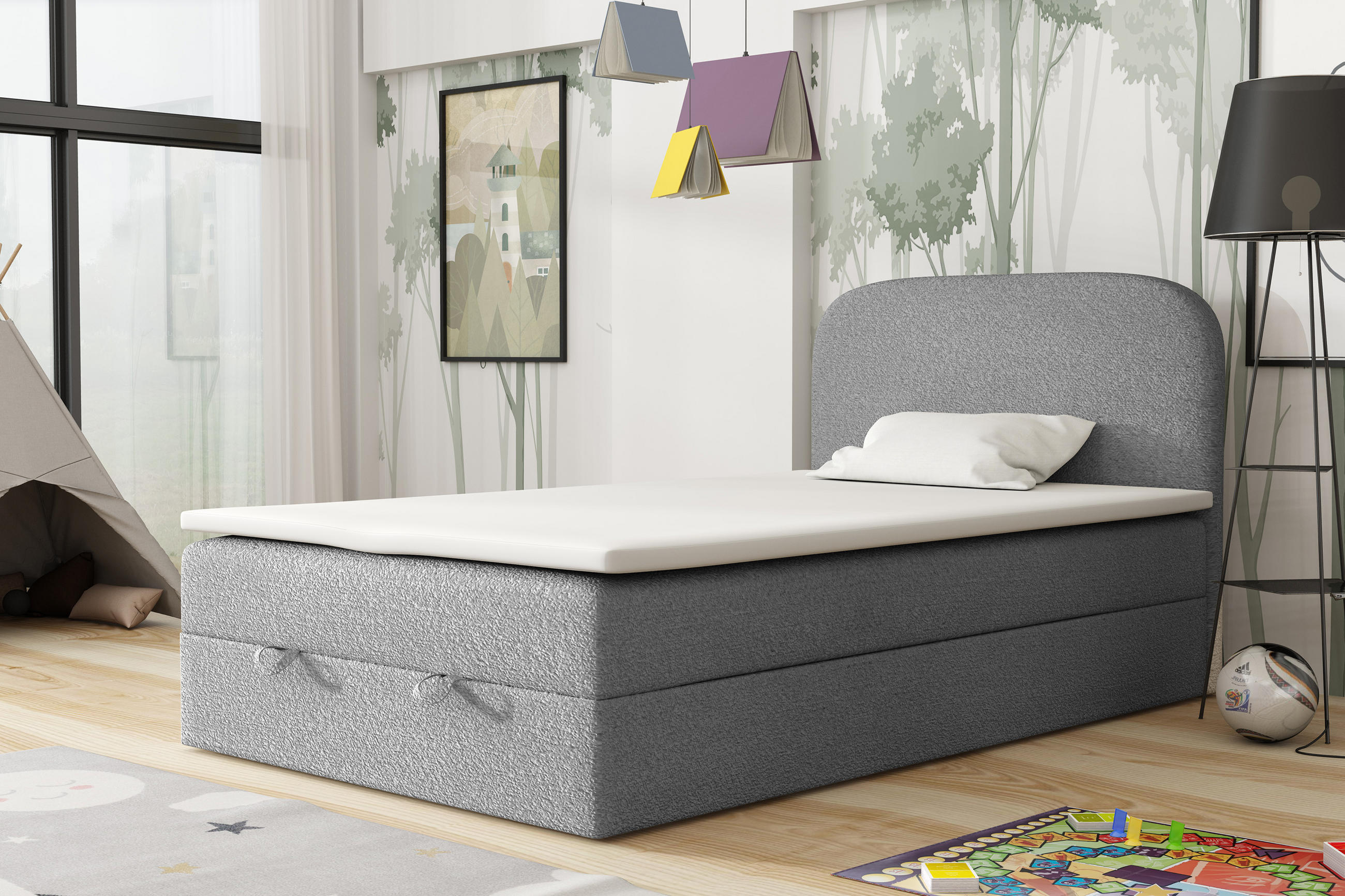 BOXBETT BOUCLE 3 120 x 200 Grau - Grau, Textil/Metall (120/200cm) - VLR BEDS