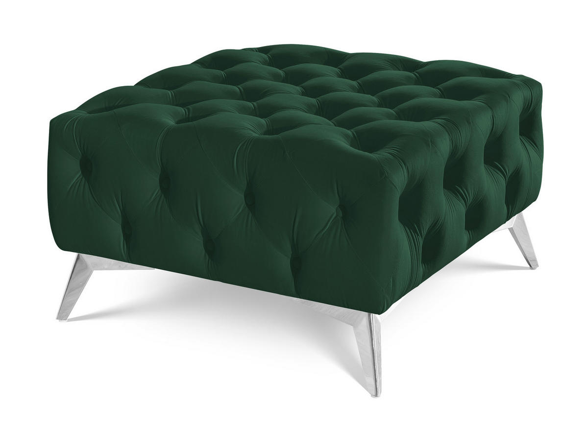 HOCKER Chesterfield Whitby Flaschengrün Samt mit silbernen Füßen - Dunkelgrün/Silberfarben, Holz/Textil (80/45/80cm) - S-Style Möbel