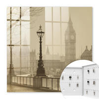SCHLÜSSELBOX Weiß 30x30 cm – Türöffnung nach rechts - Nebliges London - Beige, Metall (30/30/5cm) - TULUP