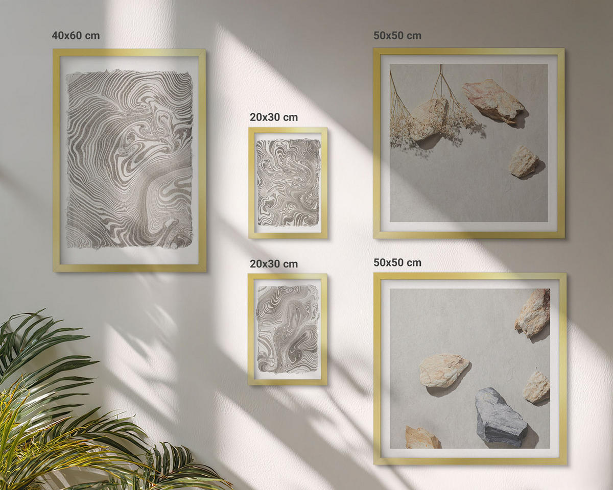 WANDBILDER 5er Set - 50x50 cm & 20x30 cm & 40x60 cm Goldrahmen - Moderne abstrakte Formen - Goldfarben, Kunststoff (40/60cm) - ArtPrintCave