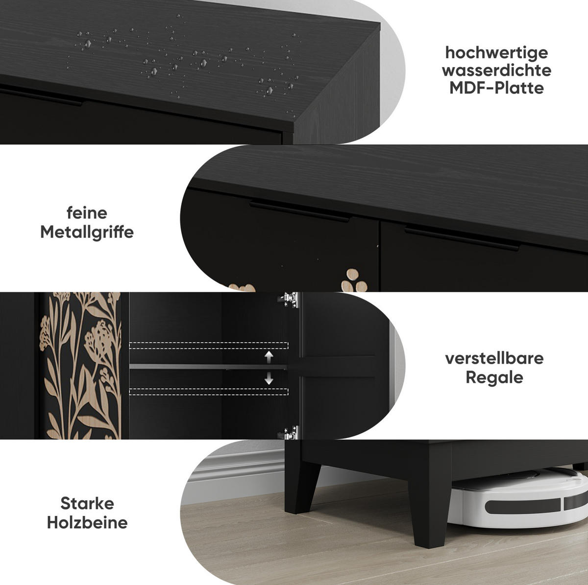 SIDEBOARD 80/38/76 cm schwarz aus MDF mit verstellbarem Einlegeboden - Schwarz, Holzwerkstoff (80/76/38cm) - OKWISH
