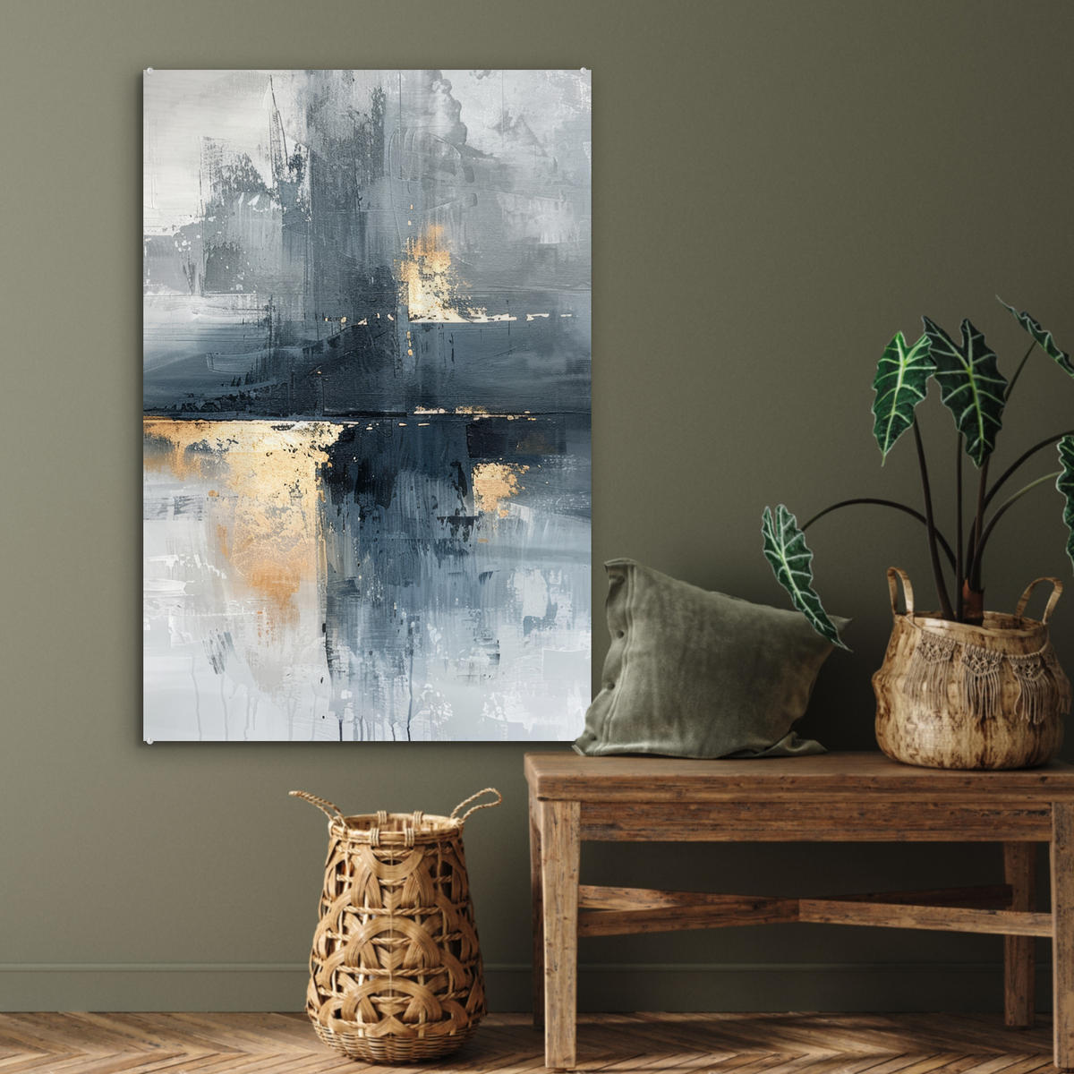 ACRYLGLASBILD Kunst - Grau - Gold - Abstrakt 60x90 cm - Dunkelgrau, Glas (60/90cm) - MuchoWow