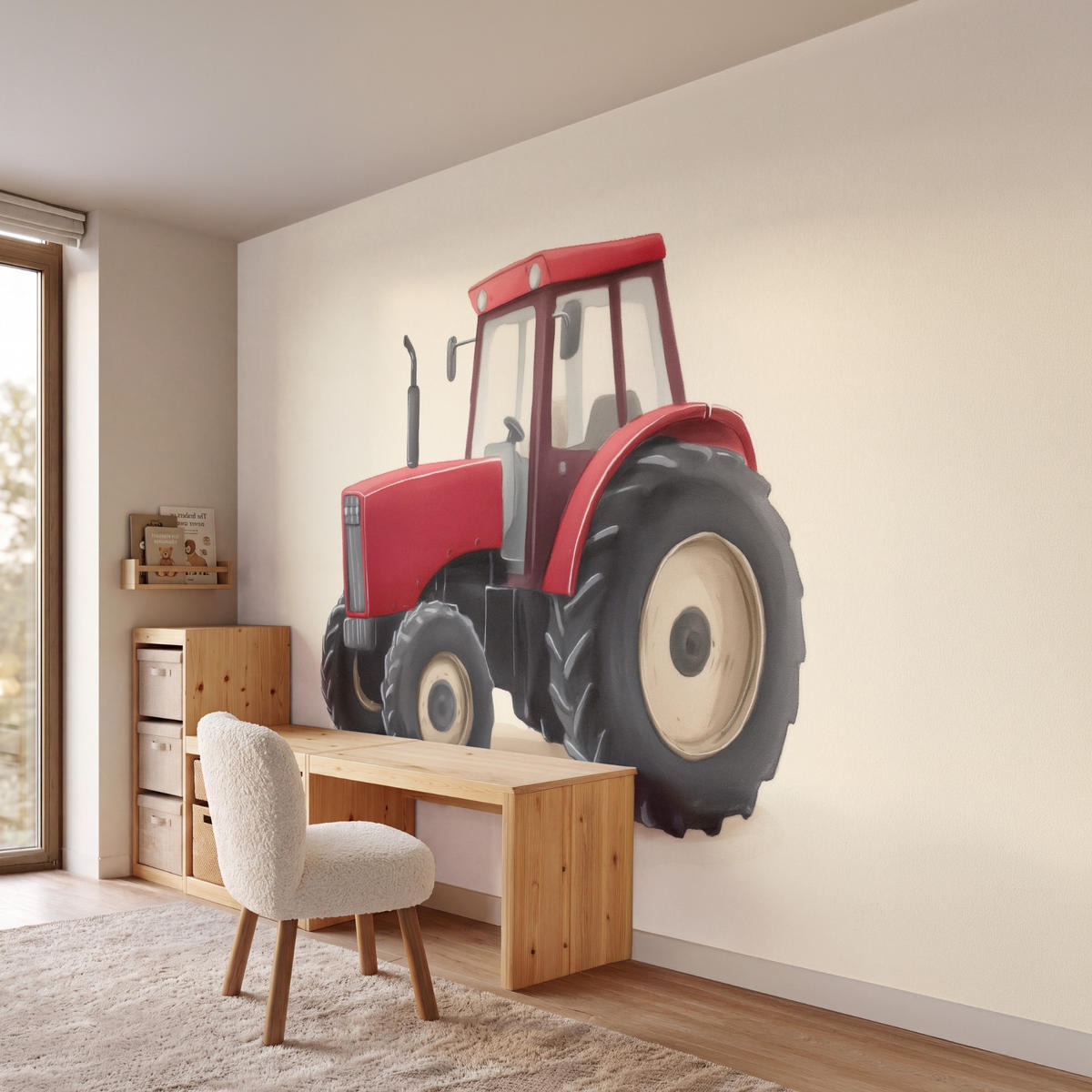 KINDERTAPETE - Traktor - Minimalistisch - Illustration - Rot - 350x240 cm - Rot, Papier (350/240cm) - OnlyWow