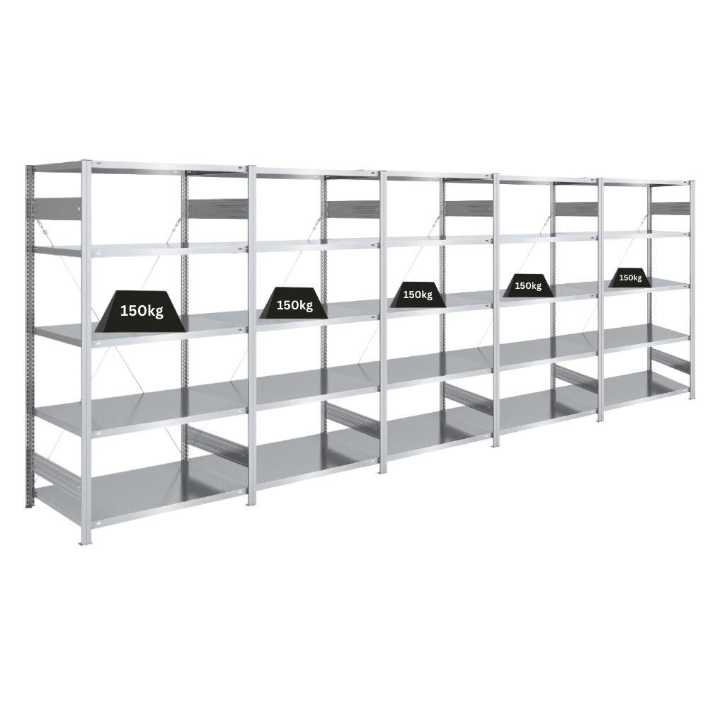 SCHWERLASTREGAL Silver Mamba 200x500x60cm 5 Ebenen je 150kg Fachlast Verzinkt - Silberfarben, Metall (500/200/60cm) - PROREGAL