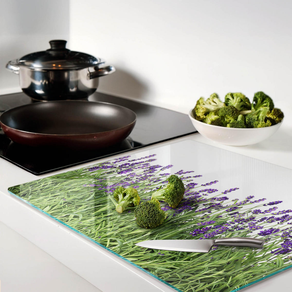 GLASPLATTE 60x52 cm Lavendelblüten - Lila, Glas (60/0.4/52cm) - TULUP