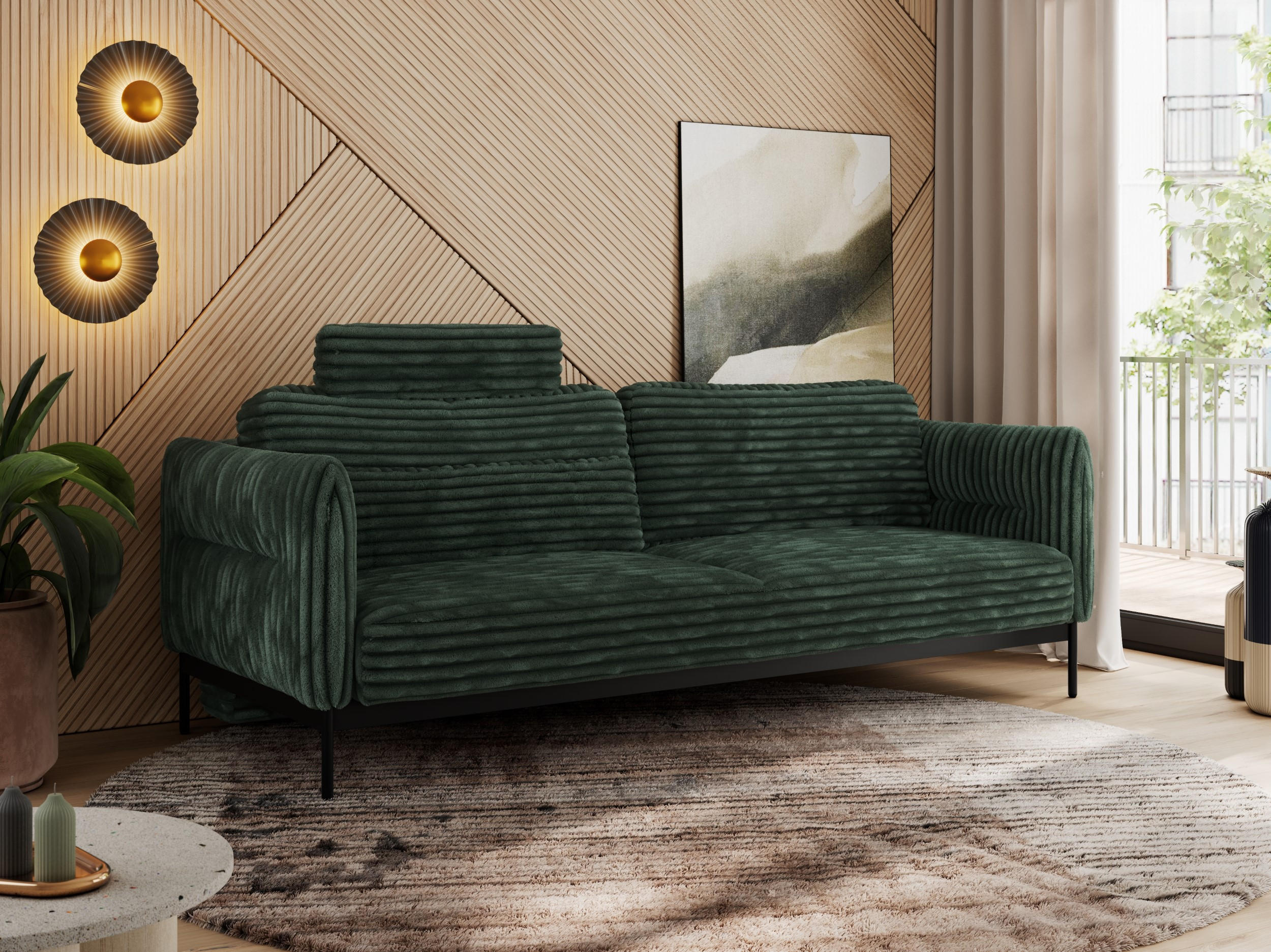 SOFA SALENTO Grün Cord - Schwarz/Grün, Textil/Metall (221/82/101cm) - MKS