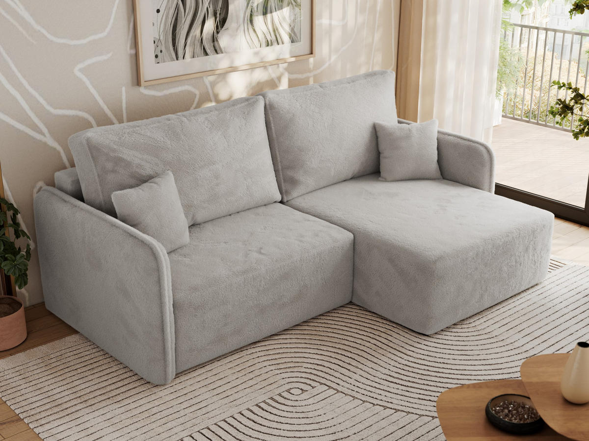 ECKSCHLAFSOFA MESTO L Hellgrau Plüsch - rechts - Hellgrau/Schwarz, Kunststoff/Textil (147/227cm) - MKS