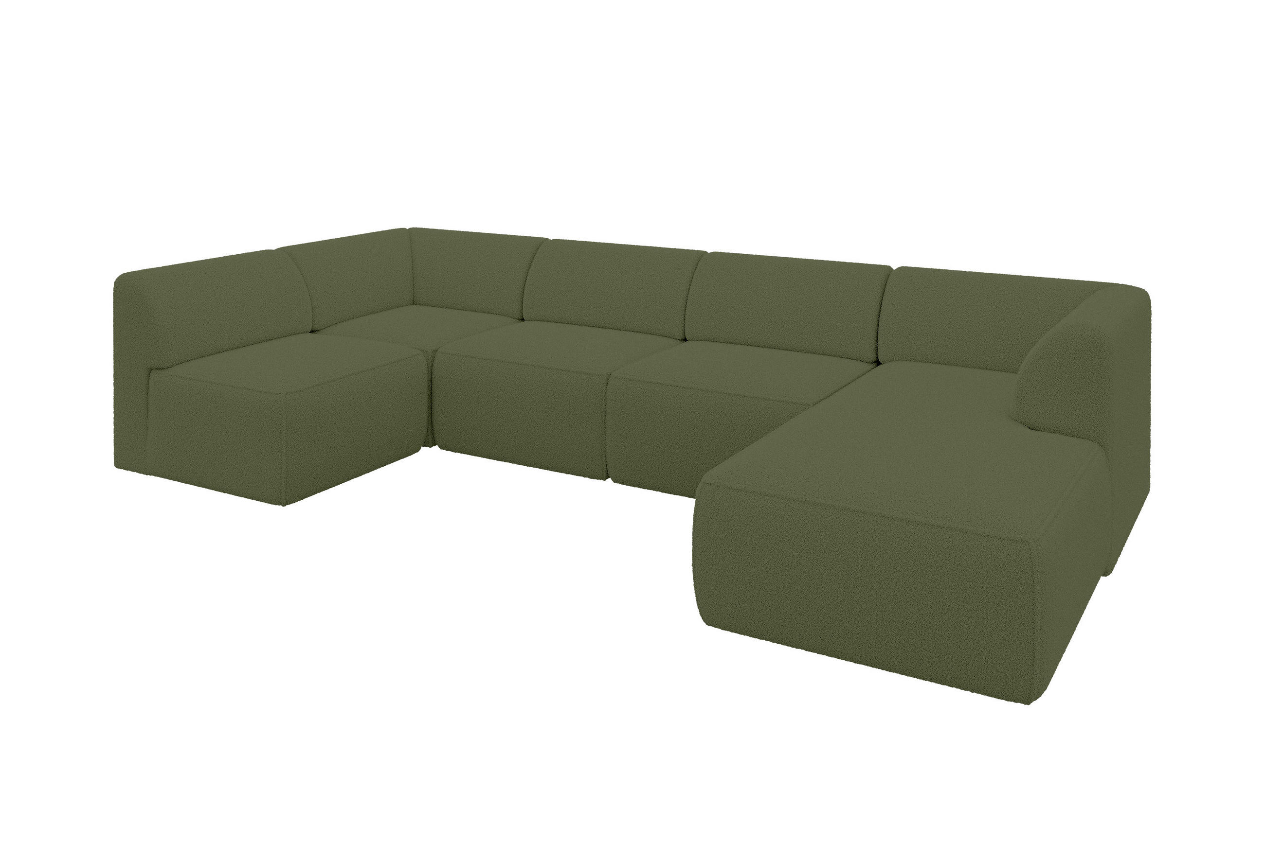 WOHNLANDSCHAFT Ottomane Rechts MOVO-L 345x180x78 cm Grün Bouclé - Dunkelgrün, Holzwerkstoff/Kunststoff (180/78/345cm) - ALTDECOR