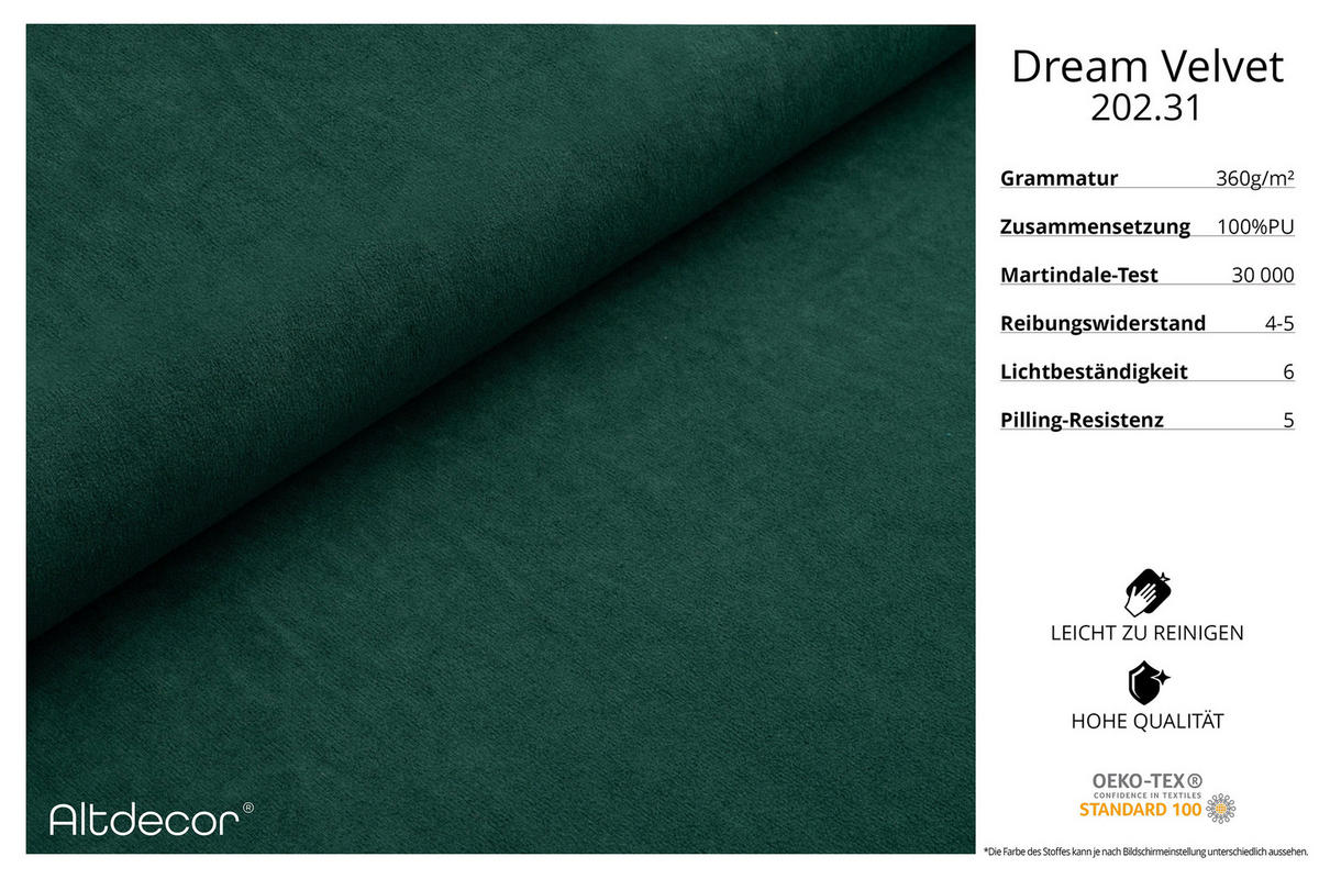 ECKSOFA Ottomane Links MARI-L2-v3 - 328x171x83 cm Grün Velours - Schwarz/Grün, Holzwerkstoff/Kunststoff (328/171cm) - ALTDECOR