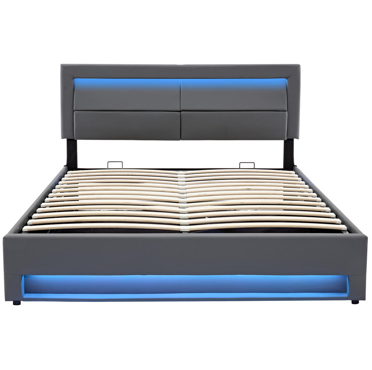 POLSTERBETT 140/190 cm aus PU mit USB-Anschluss, kabellosem Laden, LED-Beleuchtung und Stauraum, Grau - Grau, Leder (140/190cm) - Redom