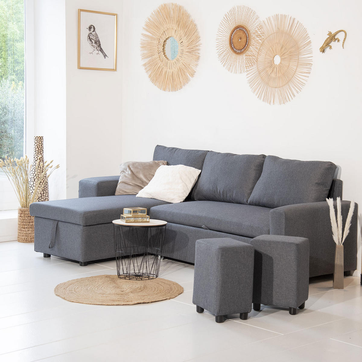 ECKSOFA Tony Grau Meliert 3 Plätze - Grau, Textil (146/238cm) - Happy Garden