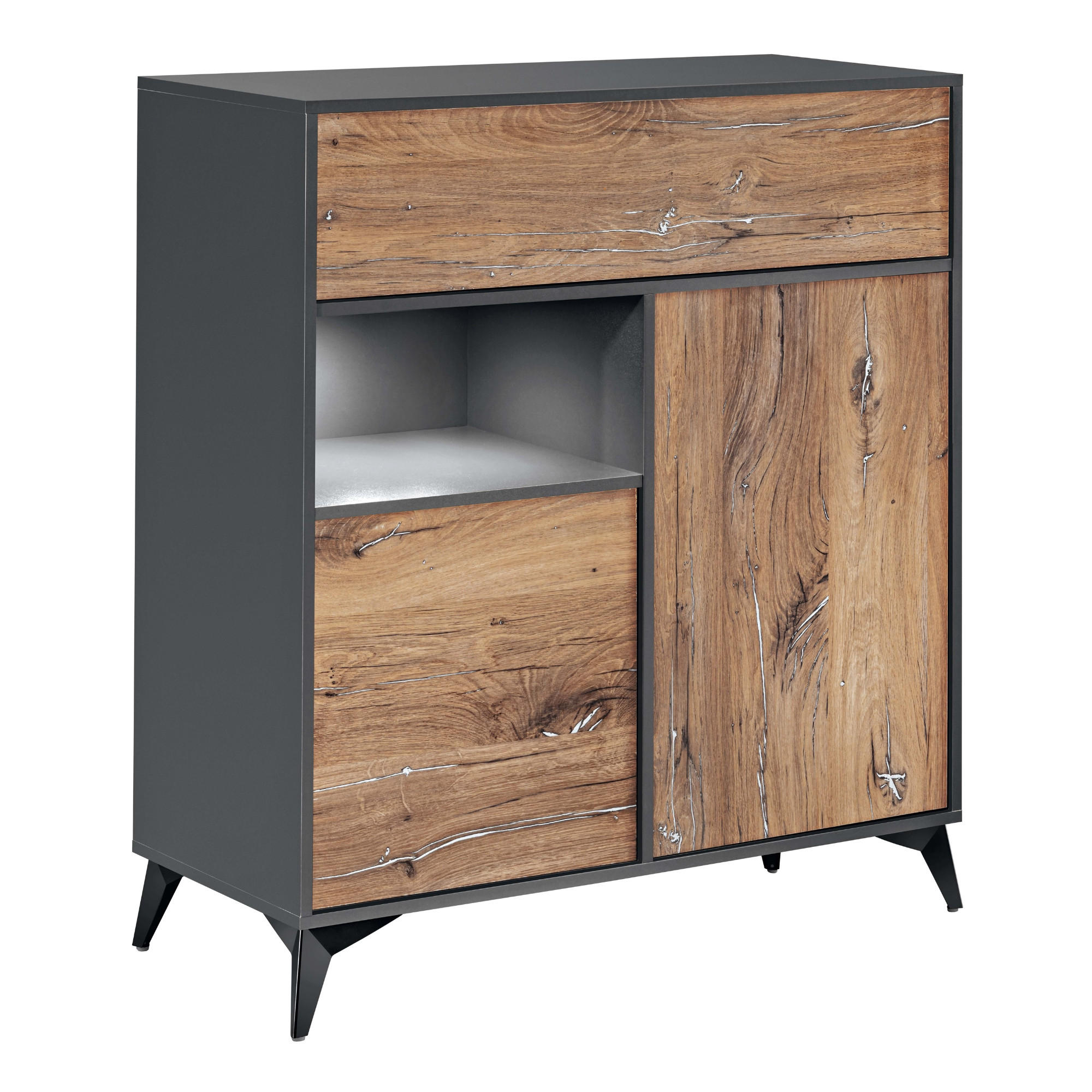 SIDEBOARD ORVIETO KOM3D, 3 Türen, 6 Schließfächer, Eiche, Anthrazit, Weiß LED Beleuchtung - Eichefarben/Anthrazit, Holzwerkstoff (100/113.5/40cm) - Komodee