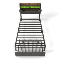POLSTERBETT 90/200 cm Grau mit USB Typ C Ladefunktion, LED-Beleuchtung und 1 Schubladen - Grau, Textil/Metall (90/200cm) - Oxeza