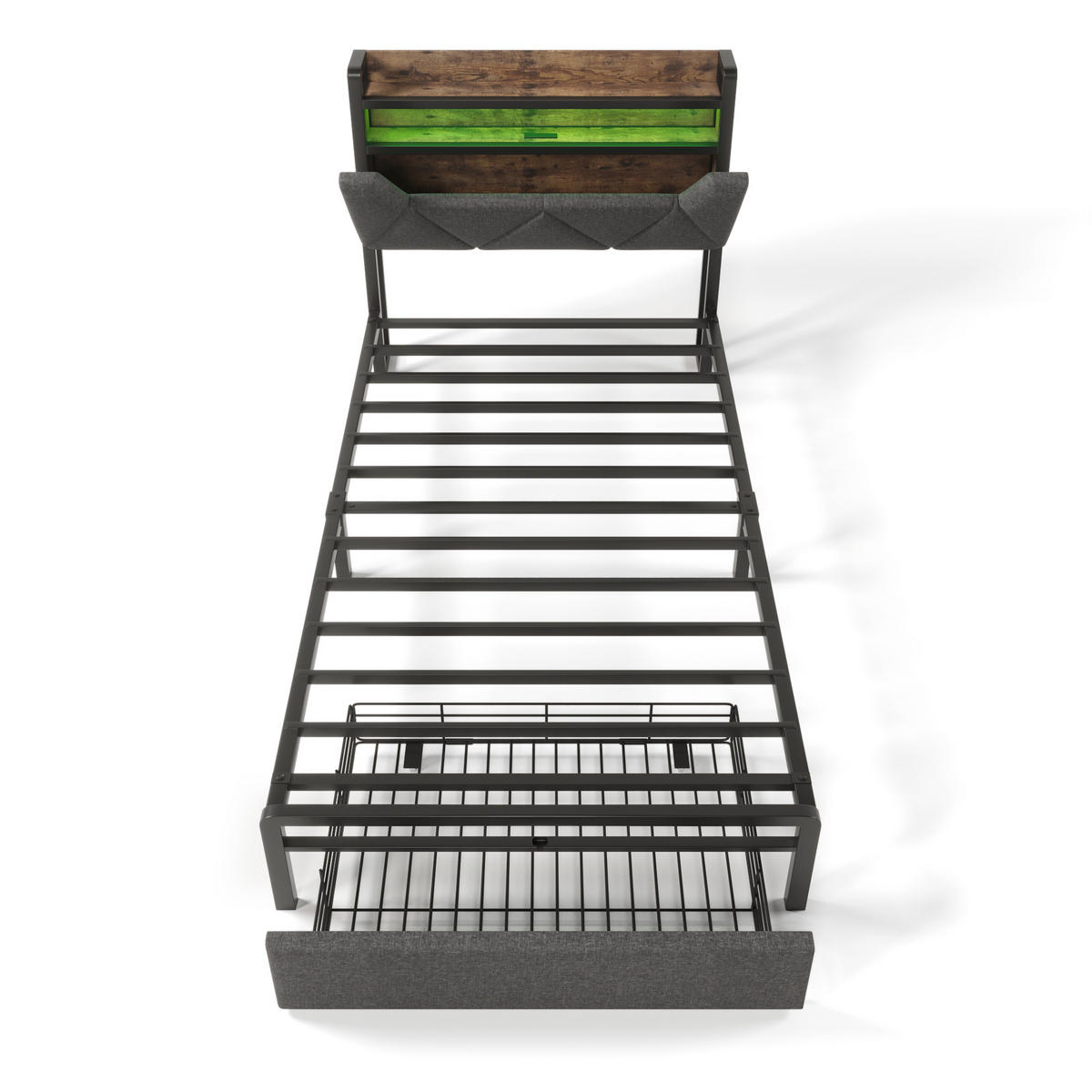 STAURAUMBETT 90/200 cm DE-00424, in Grau, Stauraum-Kopfteil und 2 Schubladen - Grau, Metall (90/200cm) - ComfortXL