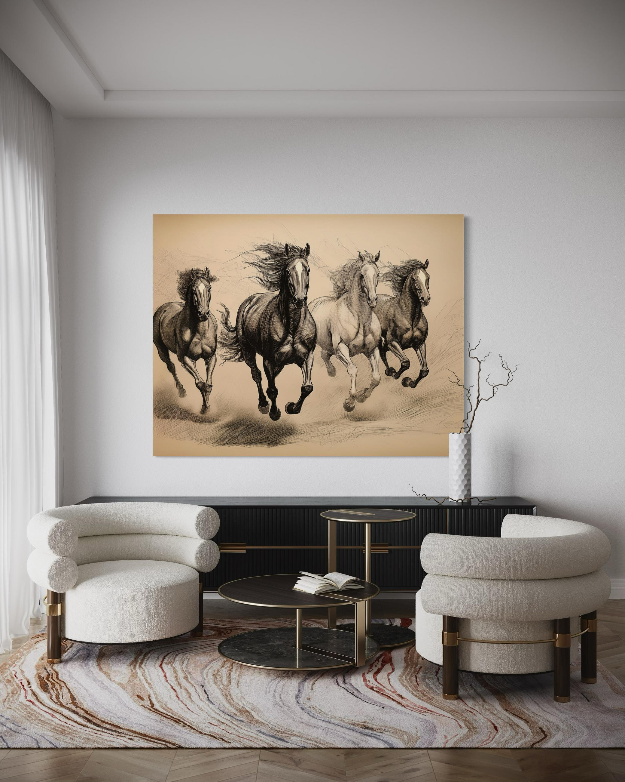 WANDBILD pferde tiere vintage - Beige, Textil (60/40cm) - Feeby