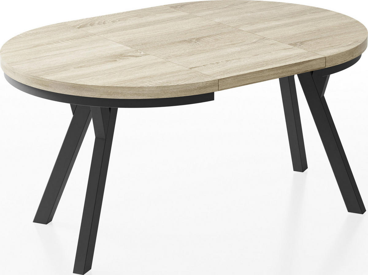 ESSTISCH Lume runder ausziehbarer, Sonoma Eiche 100-150/100/76 cm - Schwarz/Braun, Holz/Holzwerkstoff (100/150/76cm) - WFL GROUP