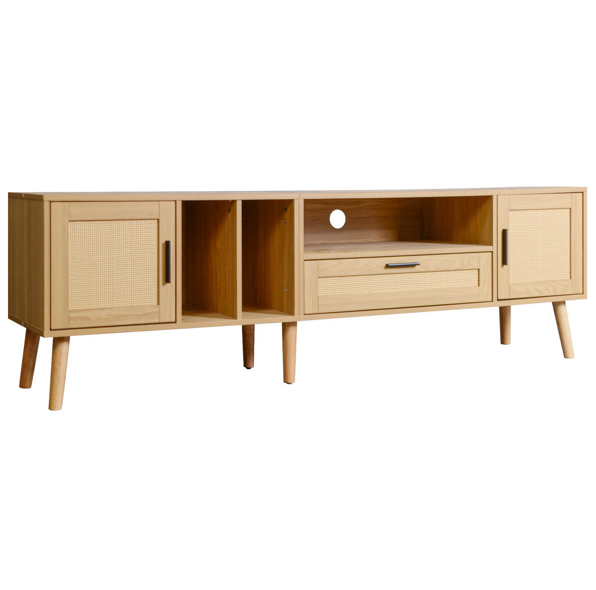 TV-ELEMENT mit Rattan-Dekor 180 cm Holzoptik mit 2 Türen und 1 Schublade - Braun, Holzwerkstoff (40/54/180cm) - Beauniv