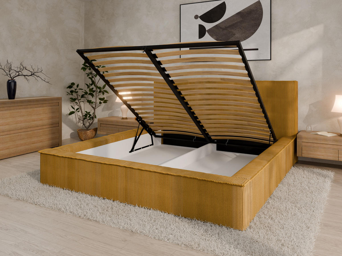 POLSTERBETT SANA180x200cm Elegantes Polsterbett für modernen Wohnstil , Federkernmatratze ELDAR (18cm), Currygelb - Currygelb, Holz (180/200cm) - Panda Möbel