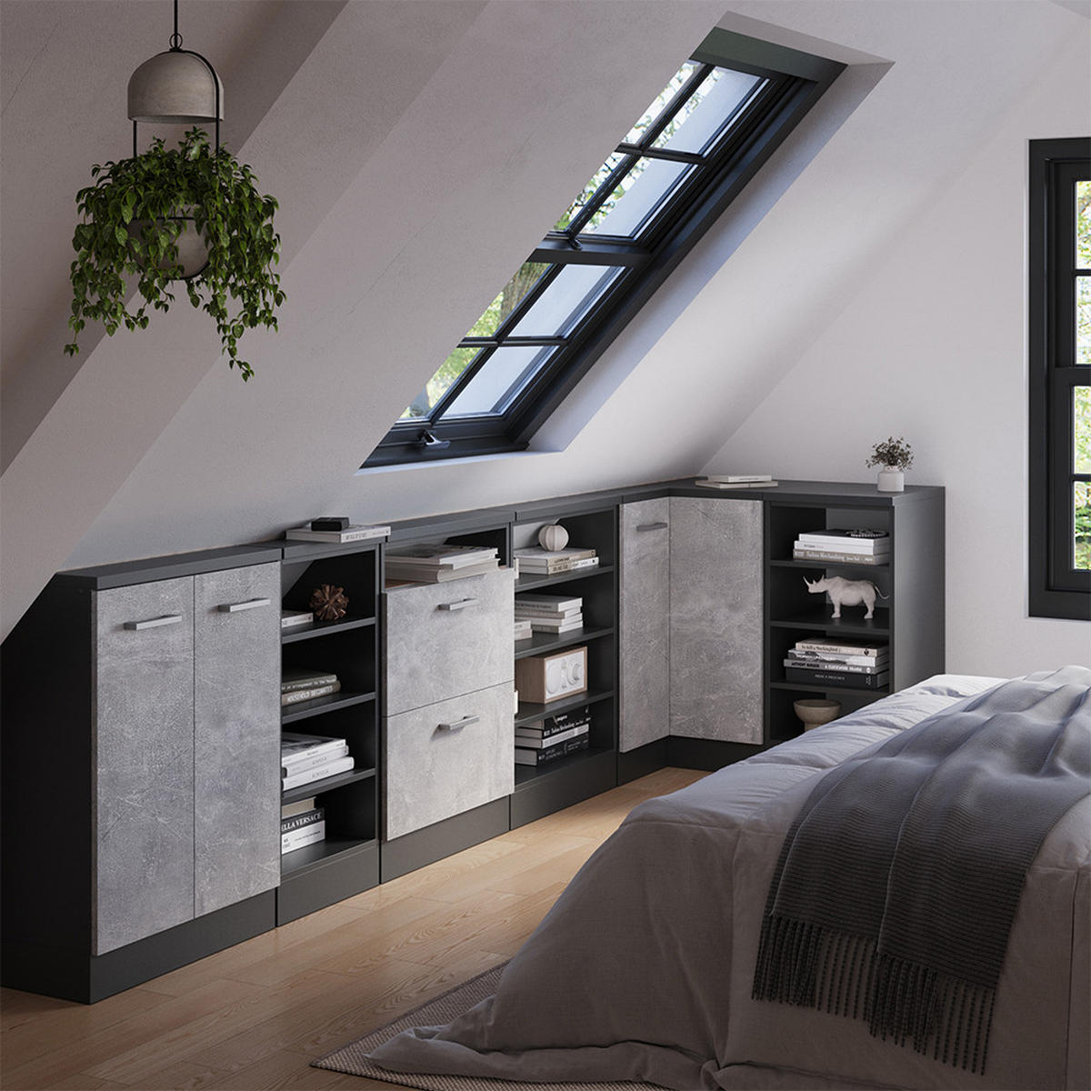 DACHSCHRÄGENSCHRANK ECKSCHRANK Rion Beton/Anthrazit 75.6 x 81.6 cm mit 1 Tür - Anthrazit/Grau, Holzwerkstoff (75.6/81.6/75.6cm) - Vicco