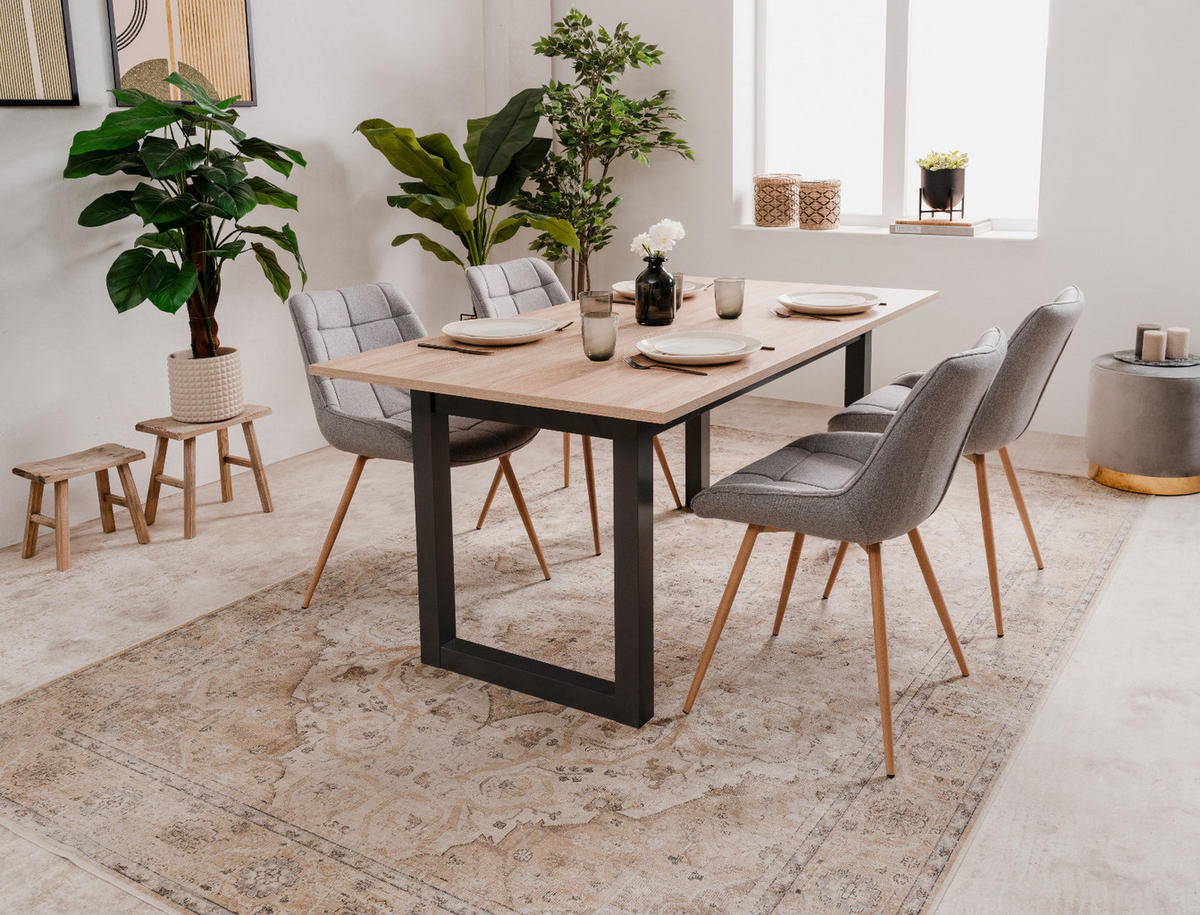 ESSTISCH Sonoma Eiche, Anthrazit Industrial, 160 - 200 cm, Küchentisch ausziehbar bis 8 Personen - Anthrazit/Sonoma Eiche, Holzwerkstoff (90/160/75cm) - Furn.Design