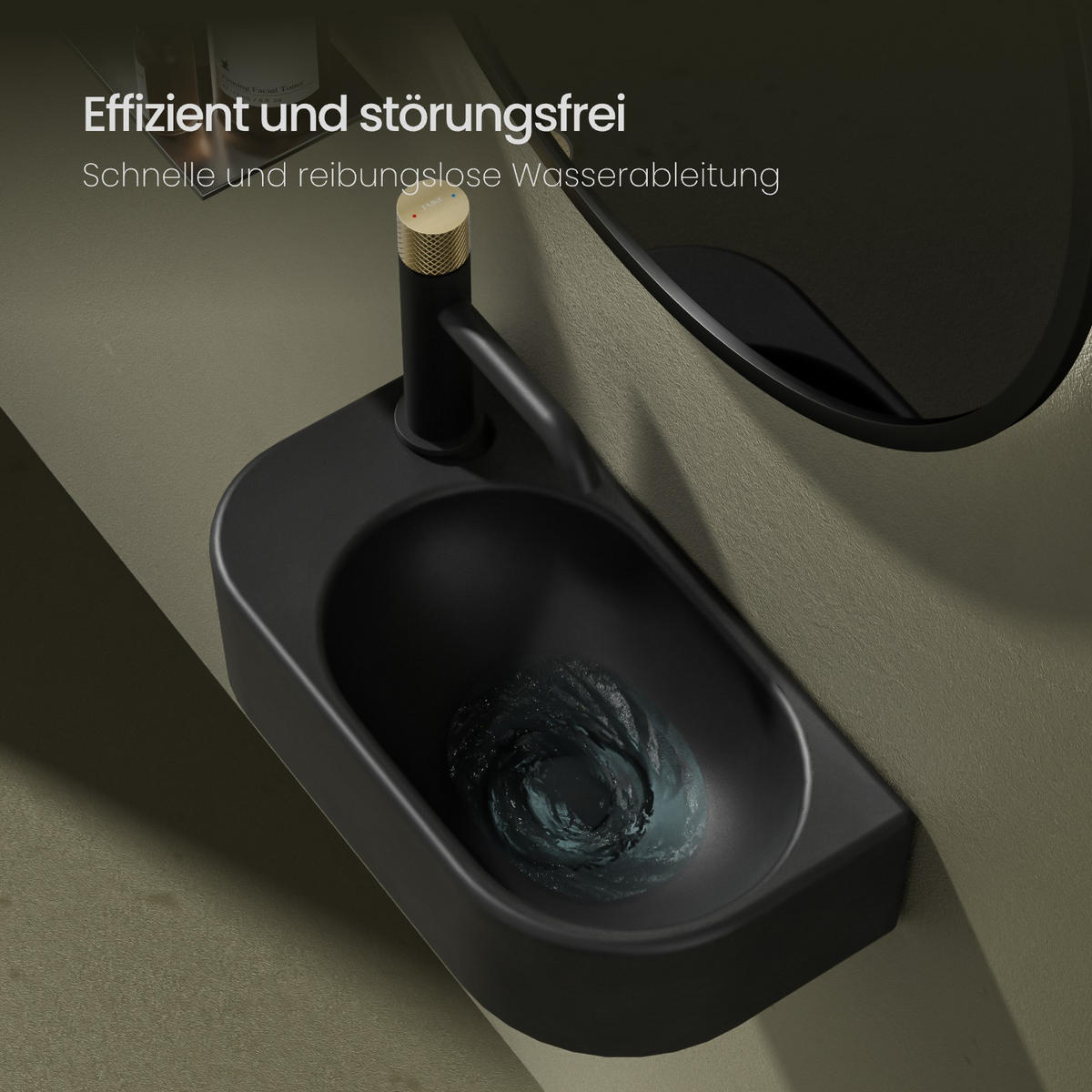 WASCHBECKEN Abgerundete Ecken Mit Hahnloch rechts Mattschwarz 40 / 21,5 / 12 cm - Schwarz, Keramik (21.5/12/40cm) - EMKE