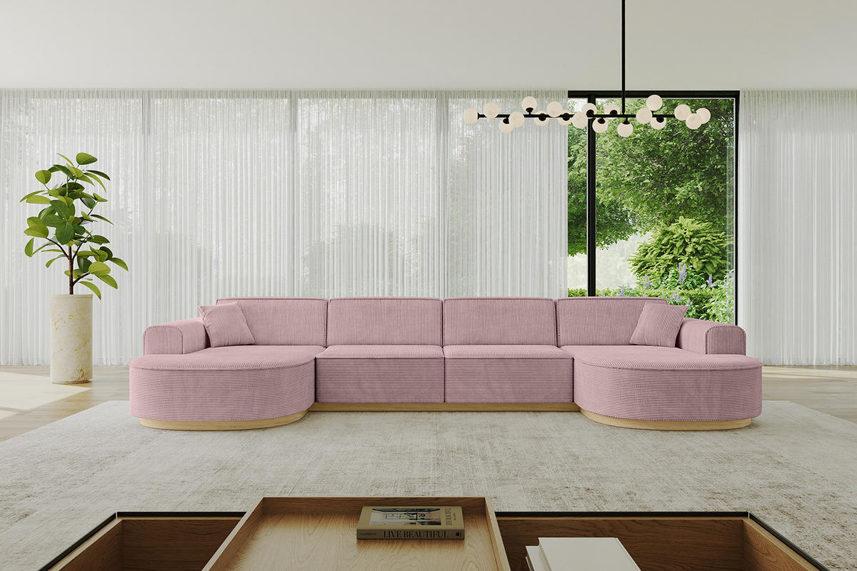 WOHNLANDSCHAFT MARI-U2-v2 - 388x171x83 cm Rosa Cord - Rosa, Holzwerkstoff/Textil (388/83/171cm) - ALTDECOR