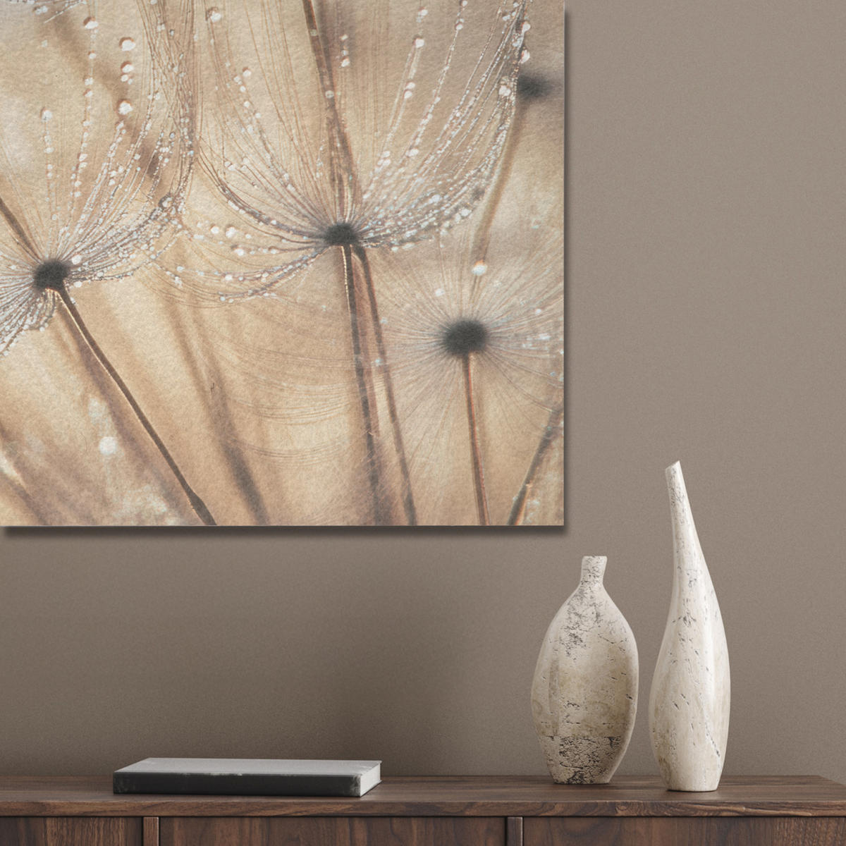 AKUSTIKBILD Löwenzahn - Abstrakt - Natur - Beige Akustikpaneele 90x60 cm - Braun, Kunststoff (90/60/0.9cm) - MuchoWow