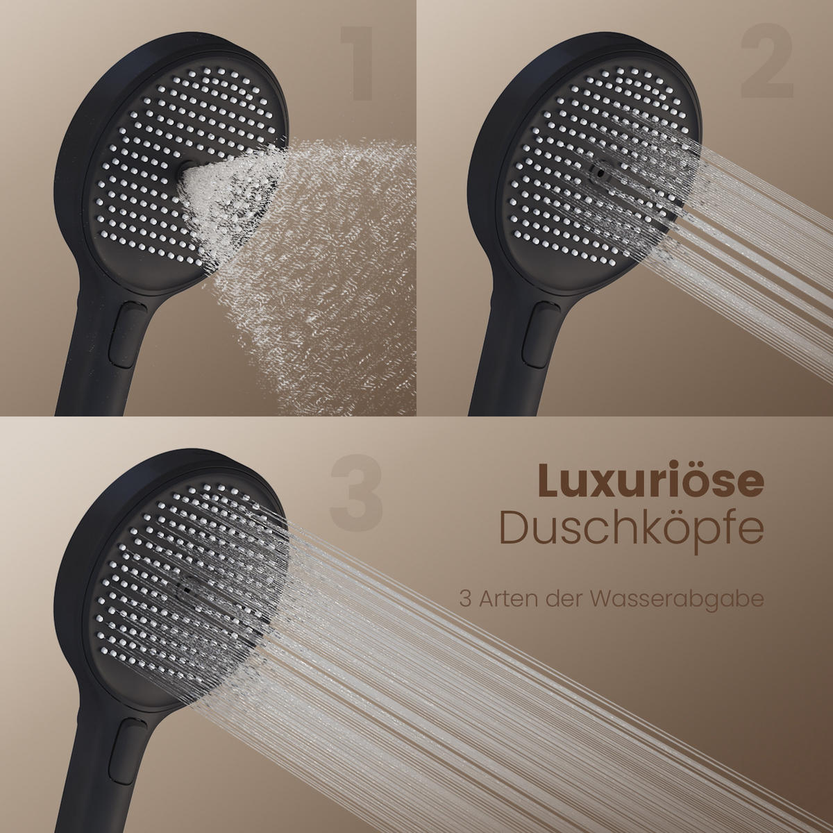 ÜBERKOPFBRAUSESET mit Handbrause Thermostat Vielseitig Schwarz - Schwarz, Metall (40/113/58cm) - EMKE