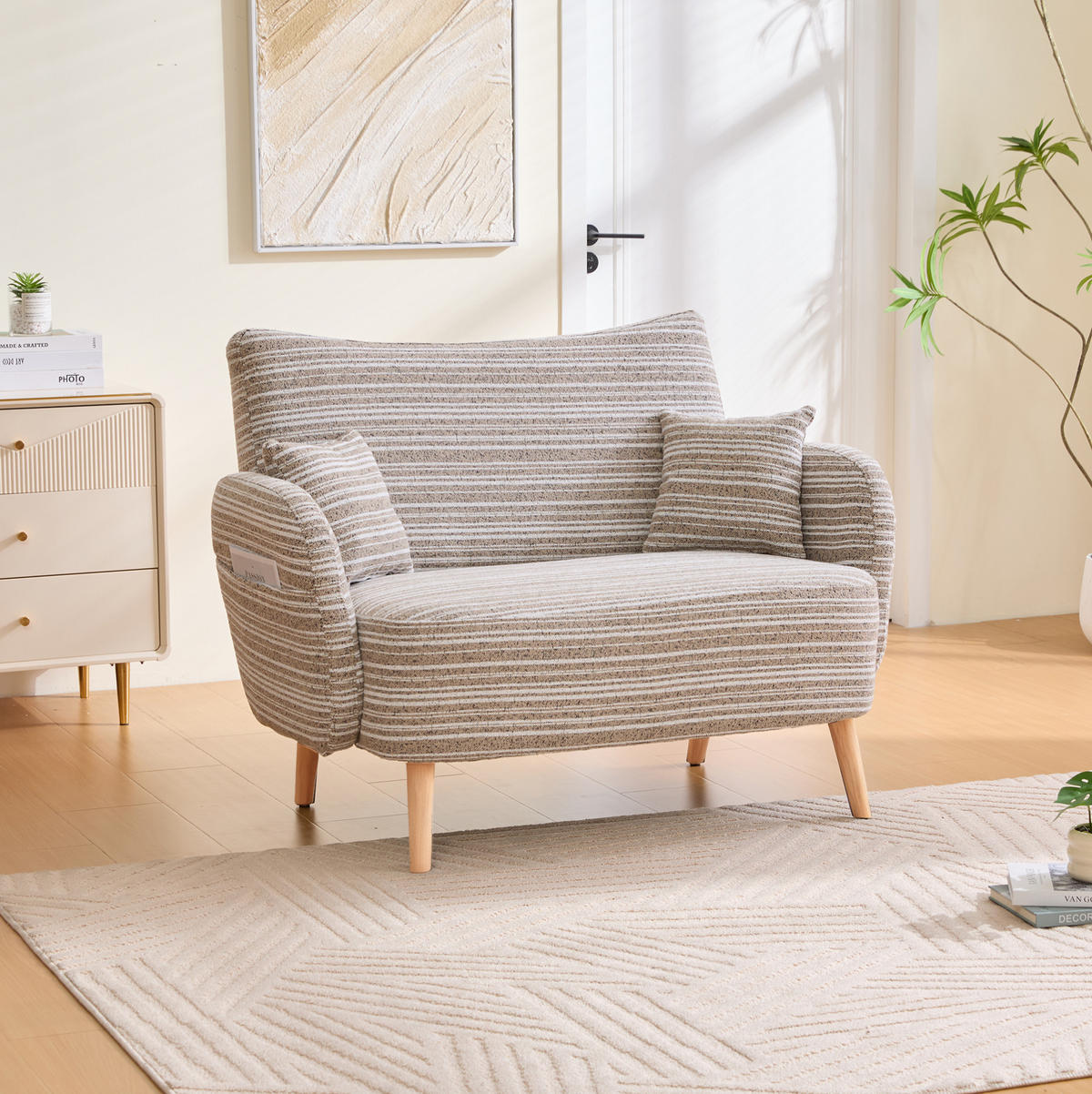 2-SITZER-SOFA aus Bouclé 121x81,5x87 cm in Beige mit Seitentaschen - Beige, Textil (81.5/87/121cm) - Modfu