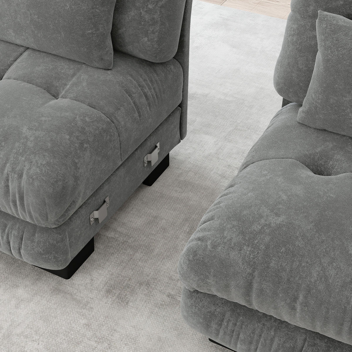 ECKSOFA modular mit beweglichen Ottomane, breiten Armlehnen und Kissen, Grau - Grau, Textil (220/145cm) - Redom