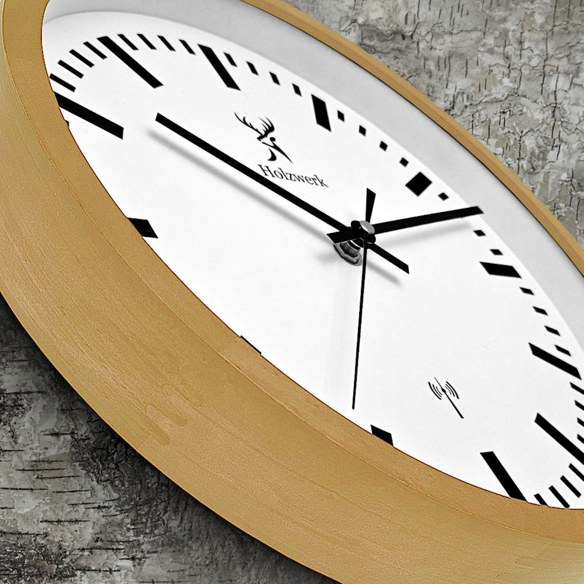 WANDUHR Holz Designer GOLDBERG (FUNK) Loft Wand Uhr, beige, weiß - Beige/Schwarz, Glas/Holz (30/30/4.2cm) - Holzwerk